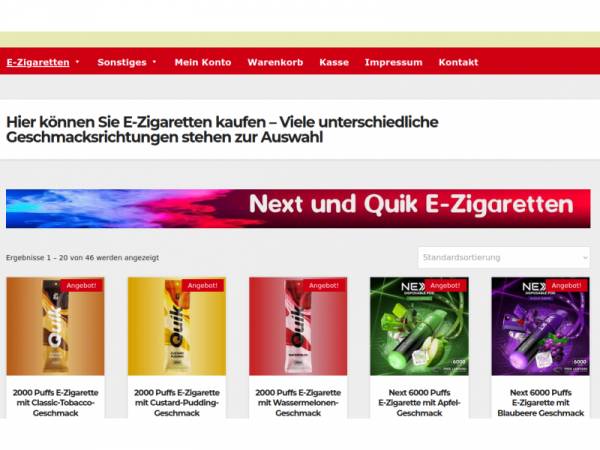 Next und Quik E-Zigaretten mit vielen unterschiedlichen Geschmacksrichtungen